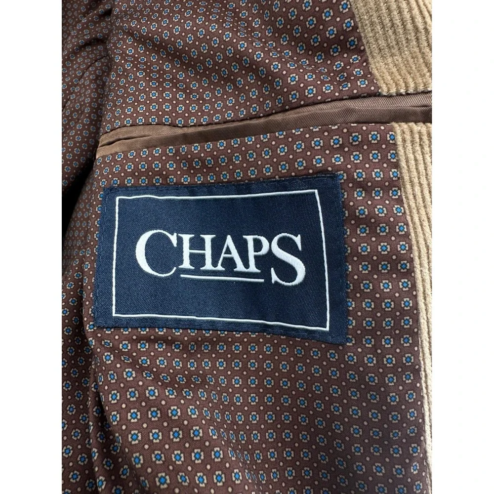 Chaps Mens Tan Corduroy Blazer Sport Coat Elbow Patches 50R 50 R Cotton Blend